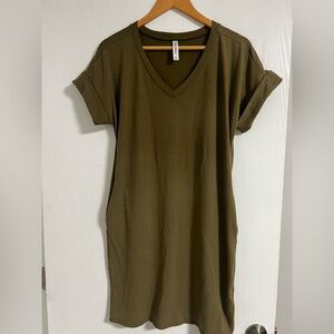 Olive Green V-Neck T-Shirt Dress